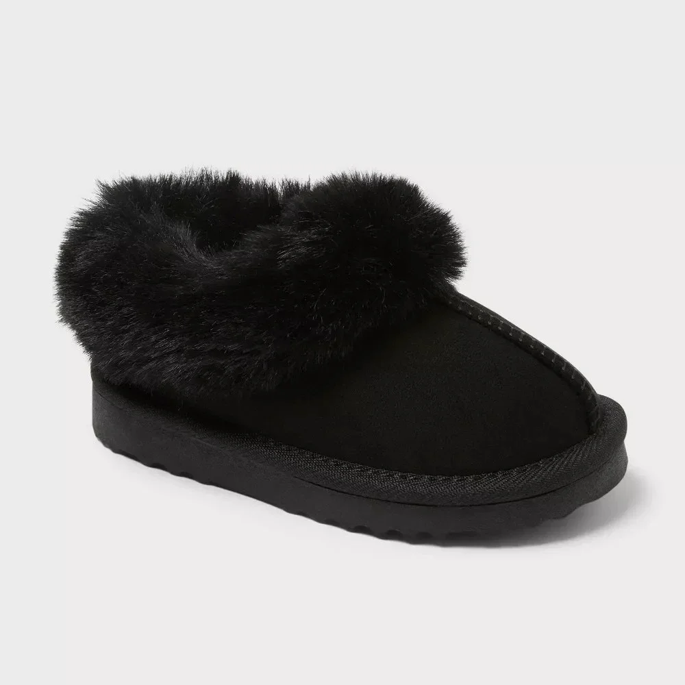 Cat & Jack Piper Faux Fur Scuff Slippers Black Stars 5T – New With Tags